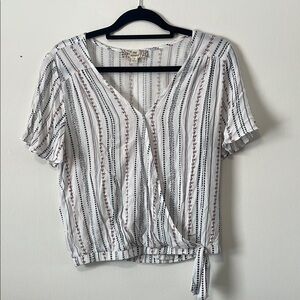 Pink Republic White and Black with orange Striped Wrap Blouse